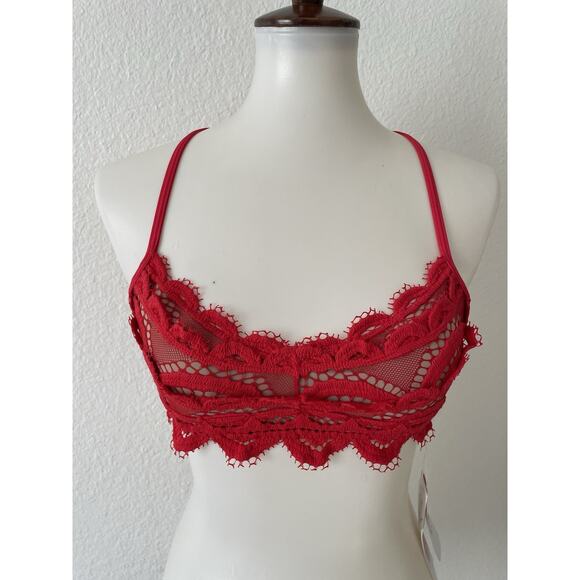 PilyQ Swim Bikini Top Lace Bralette Rouge Padding Swimwear - Picture 1 of 10